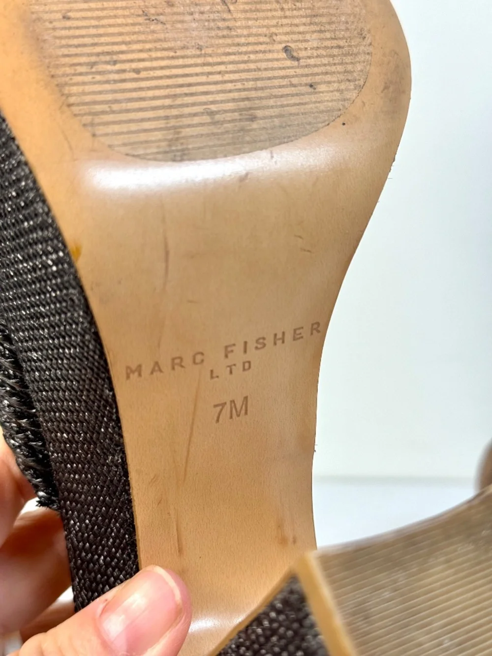 Marc Fisher LTD Black Raffia Platform Sandals | Woven Chunky Block Heel | Size 7